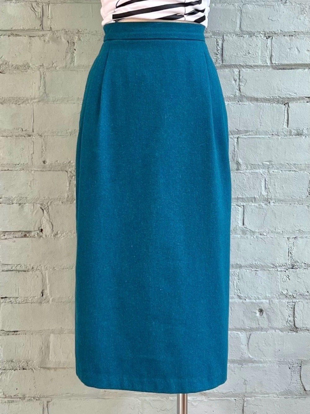 Vintage Teal Pencil Skirt - Classic Wool High-Waist Skirt
